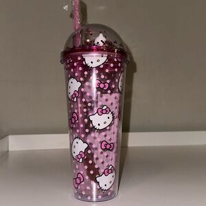 Hello Kitty Pink 24oz Tumbler with Cute Glitter Dome Lid